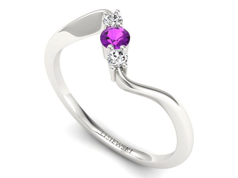 Złoty pierścionek z ametystem i brylantami - P15221bam - 3