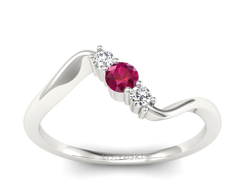 Pierścionek białe złoto z rubinem i brylantami - P15221br2 - 1