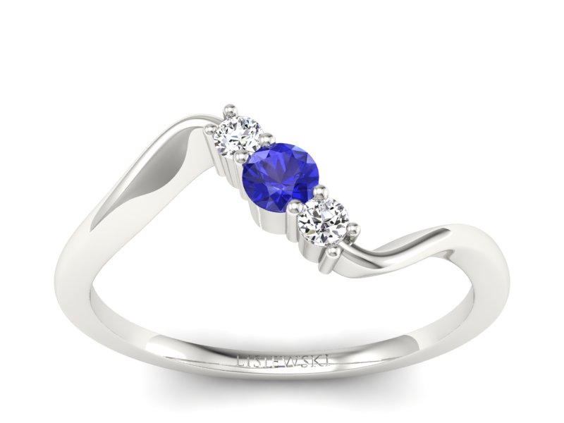 Pierścionek z szafirem i brylantami białe złoto - P15221bszc - 1