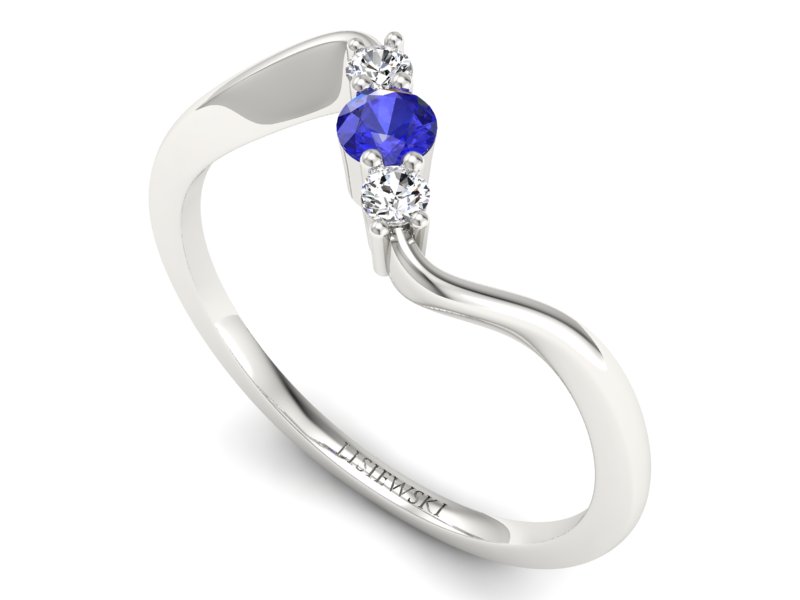Pierścionek z szafirem i brylantami białe złoto - P15221bszc - 3