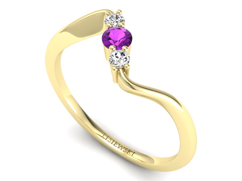 Pierścionek z ametystem i brylantami - P15221zam - 3