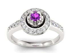 Złoty pierścionek z ametystem i brylantami - P15232bam