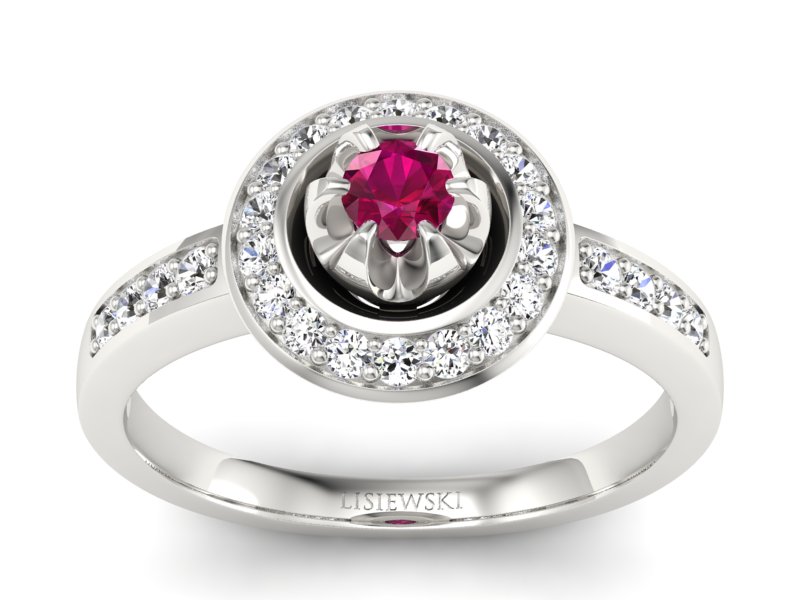 Pierścionek z rubinem i brylantami białe złoto - P15232br - 1