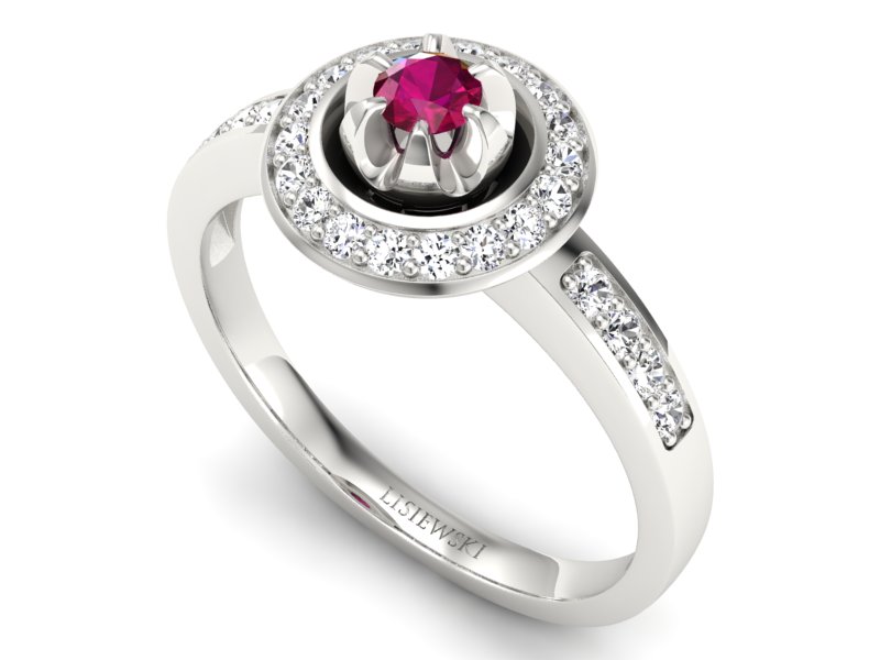 Pierścionek z rubinem i brylantami białe złoto - P15232br - 3