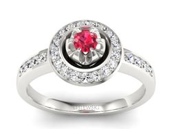 Pierścionek z rubinem i brylantami białe złoto - P15232br1