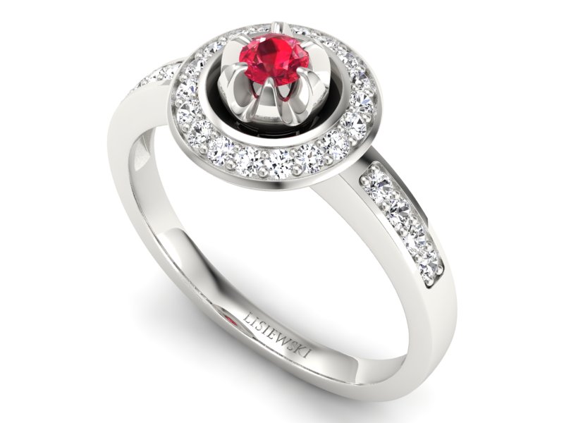 Pierścionek z rubinem i brylantami białe złoto - P15232br1 - 3