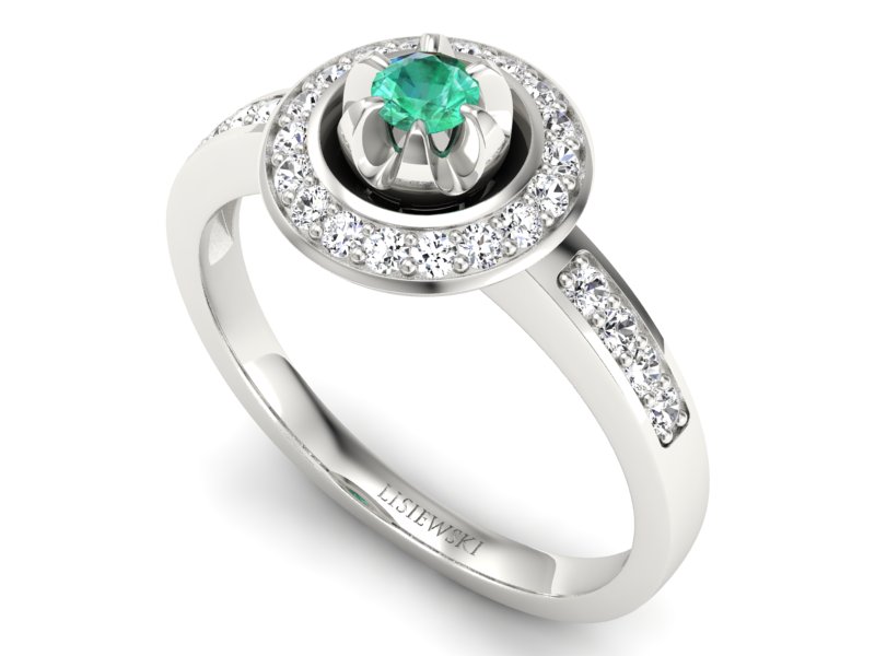 Złoty pierścionek ze szmaragdem i brylantami - P15232bsm - 3