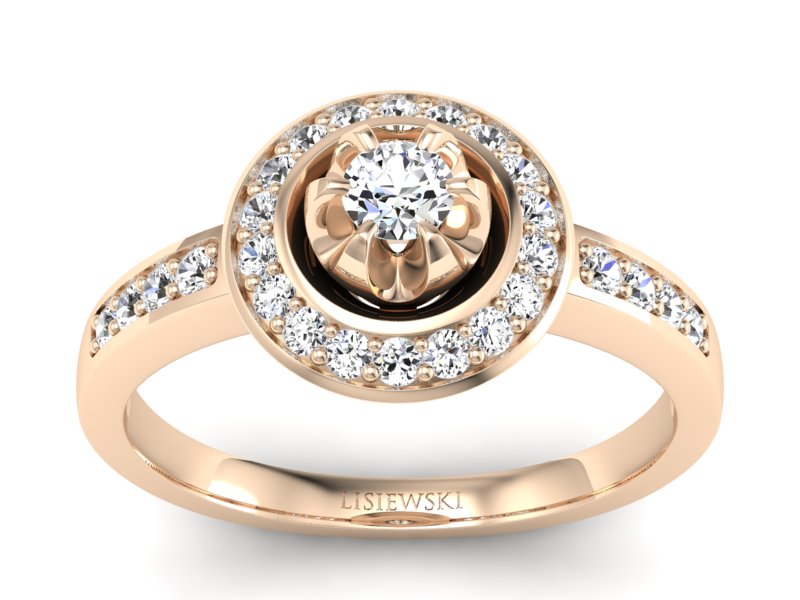 Pierścionek zaręczynowy z brylantami różowe złoto - P15232c - 1