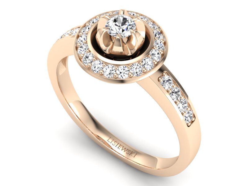Pierścionek zaręczynowy z brylantami różowe złoto - P15232c - 3