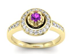 Złoty pierścionek z ametystem i brylantami - P15232zam
