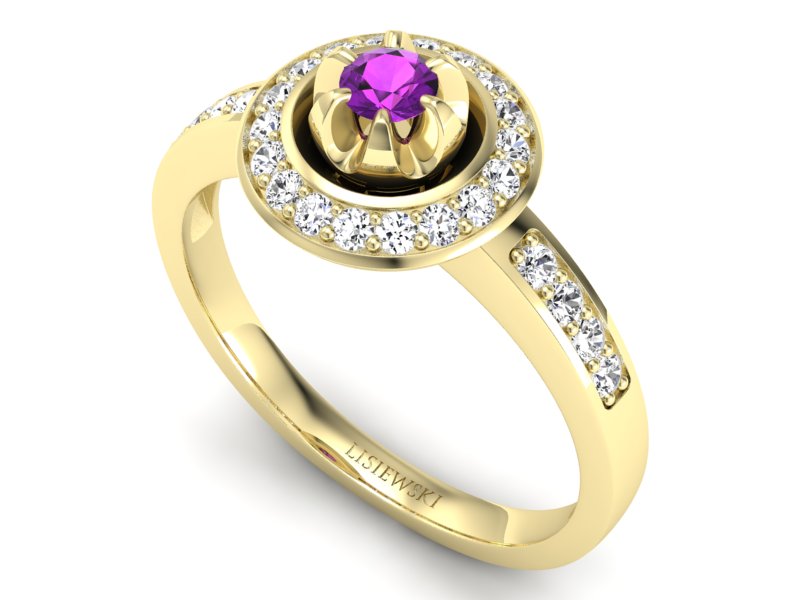 Złoty pierścionek z ametystem i brylantami - P15232zam - 3