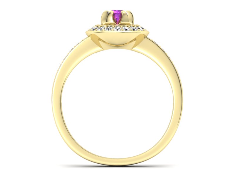 Złoty pierścionek z ametystem i brylantami - P15232zam - 2
