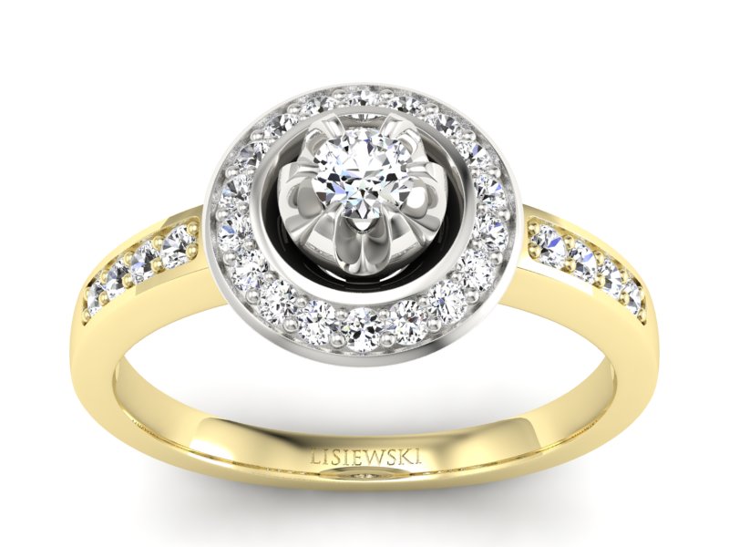 Złoty pierścionek zaręczynowy z brylantami - P15232zb - 1