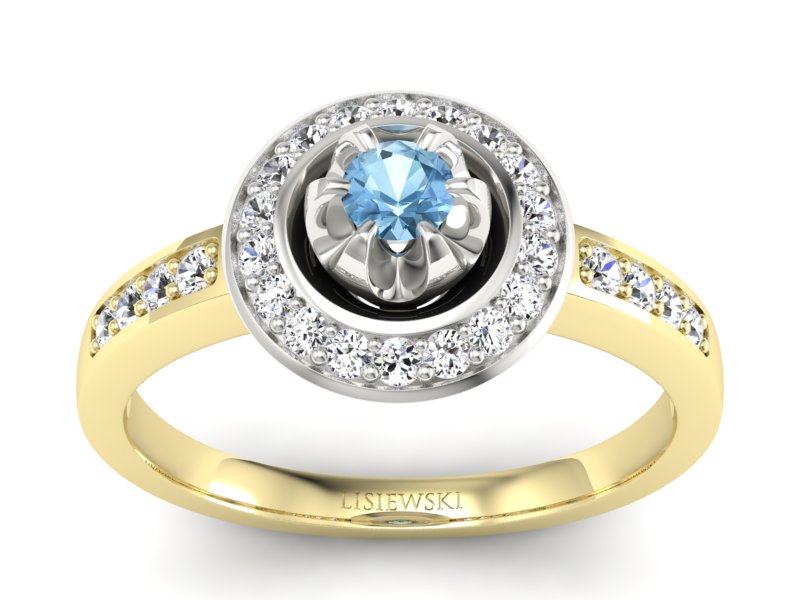Złoty pierścionek z topazem i diamentami - P15232zba - 1