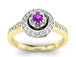 Złoty pierścionek z ametystem i brylantami - P15232zbam