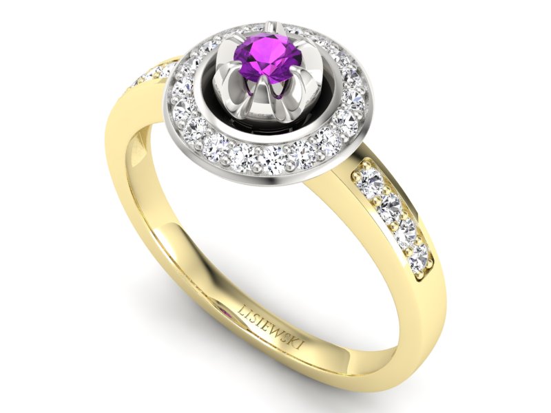 Złoty pierścionek z ametystem i brylantami - P15232zbam - 3