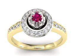 Złoty pierścionek z rubinem i brylantami - P15232zbr