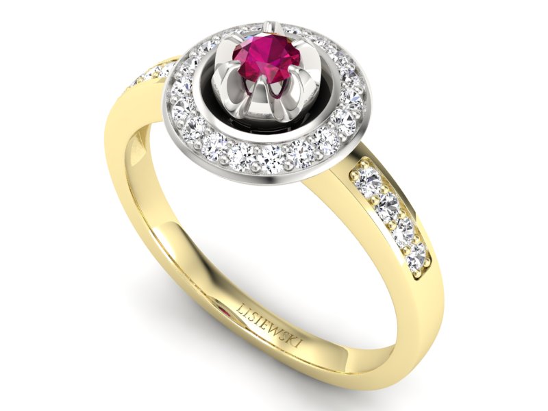 Złoty pierścionek z rubinem i brylantami - P15232zbr - 3