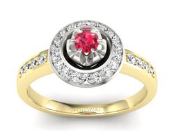 Złoty pierścionek z rubinem i brylantami - P15232zbr1