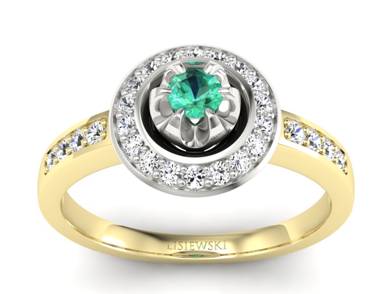 Złoty pierścionek ze szmaragdem i brylantami - P15232zbsm - 1