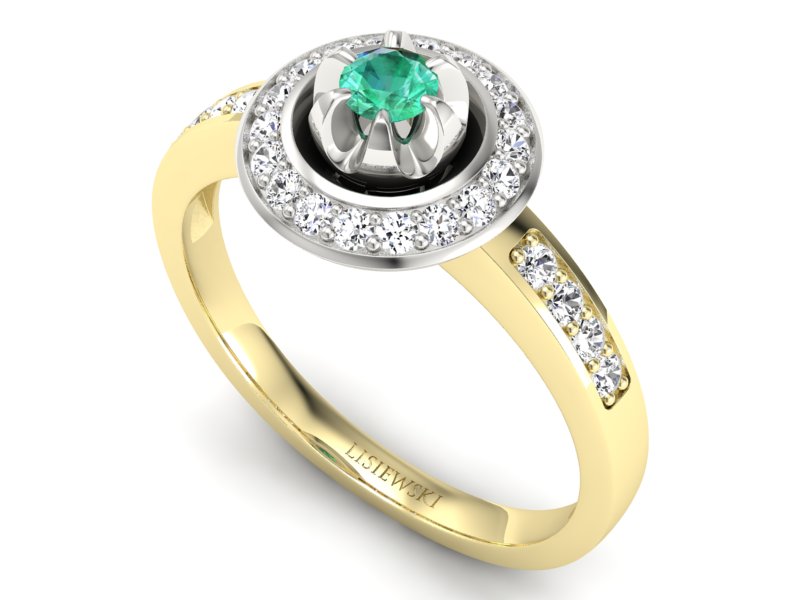 Złoty pierścionek ze szmaragdem i brylantami - P15232zbsm - 3