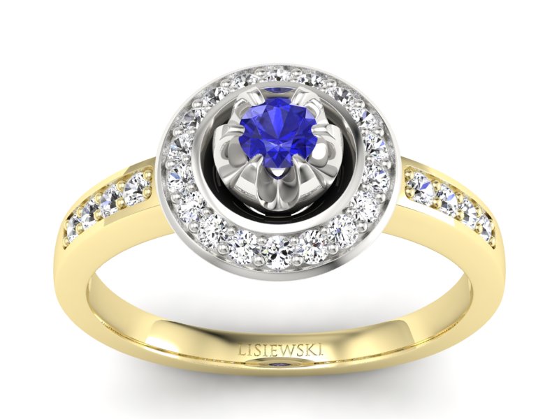 Złoty pierścionek z szafirem i brylantami - P15232zbszc - 1