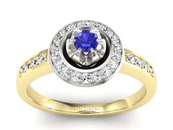 Złoty pierścionek z szafirem i brylantami - P15232zbszc