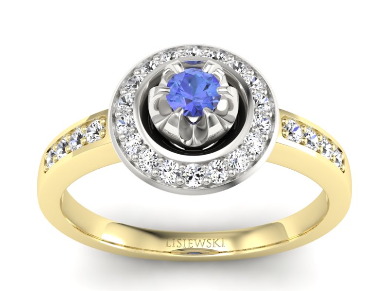 Złoty pierścionek z tanzanitem i brylantami - P15232zbt - 1