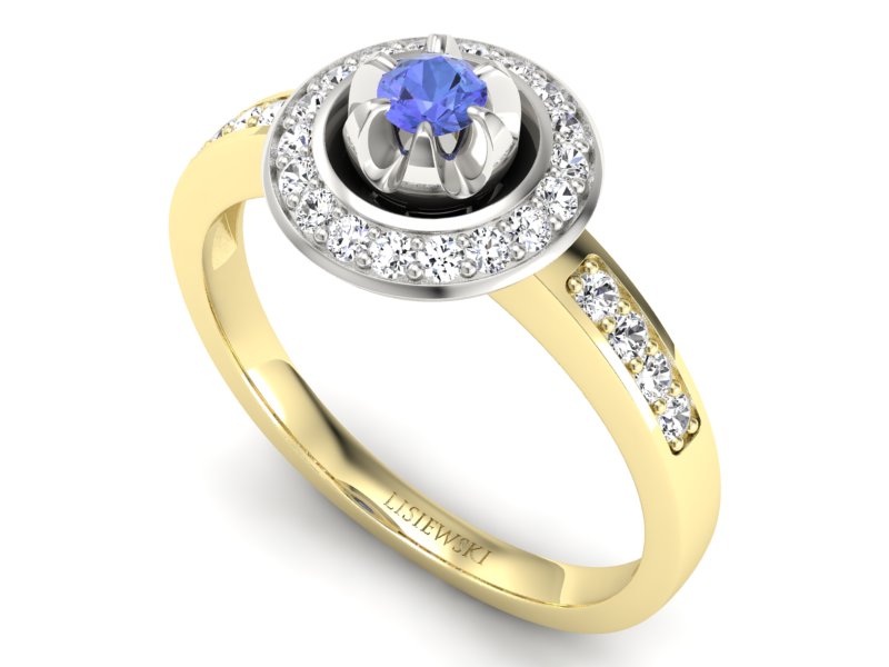 Złoty pierścionek z tanzanitem i brylantami - P15232zbt - 3