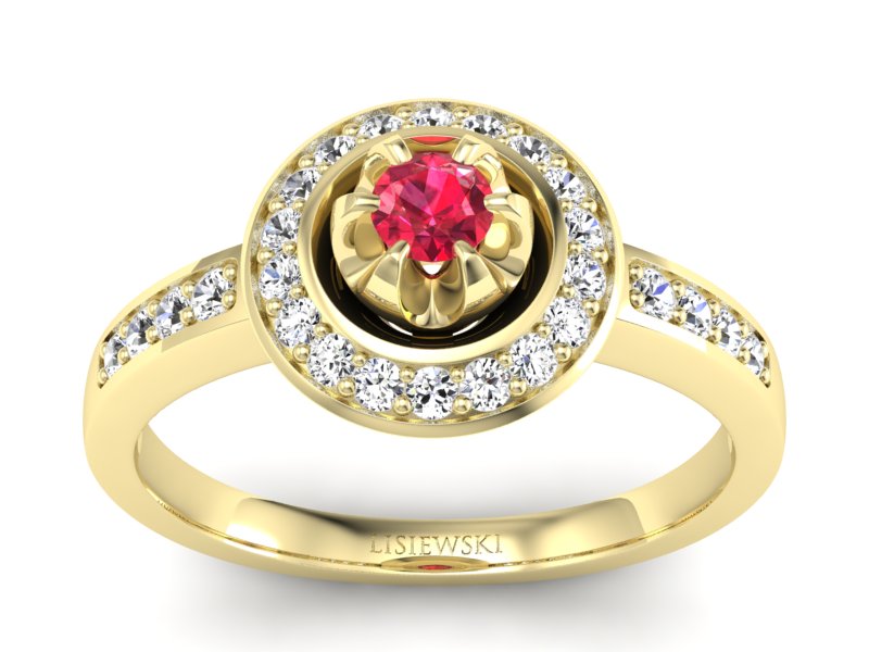 Złoty pierścionek z rubinem i brylantami - P15232zr1 - 1