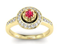 Złoty pierścionek z rubinem i brylantami - P15232zr1