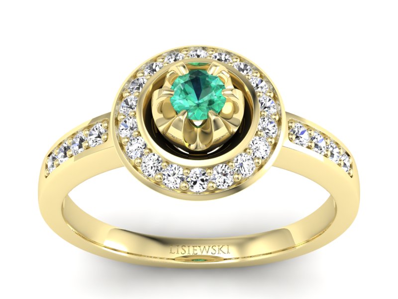 Złoty pierścionek ze szmaragdem i brylantami - P15232zsm - 1