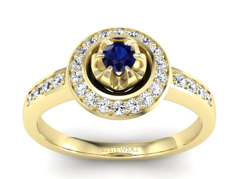 Złoty pierścionek z szafirem i brylantami - P15232zsz - 1