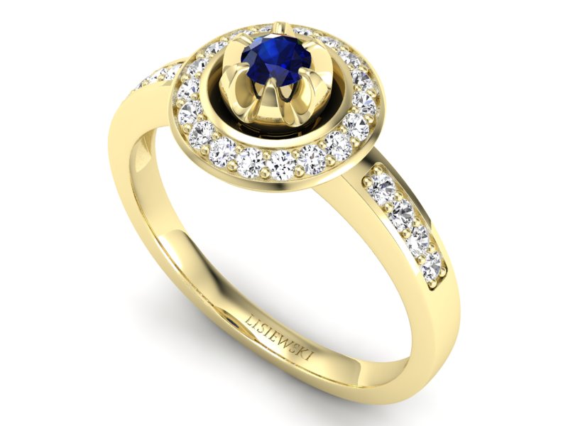 Złoty pierścionek z szafirem i brylantami - P15232zsz - 3