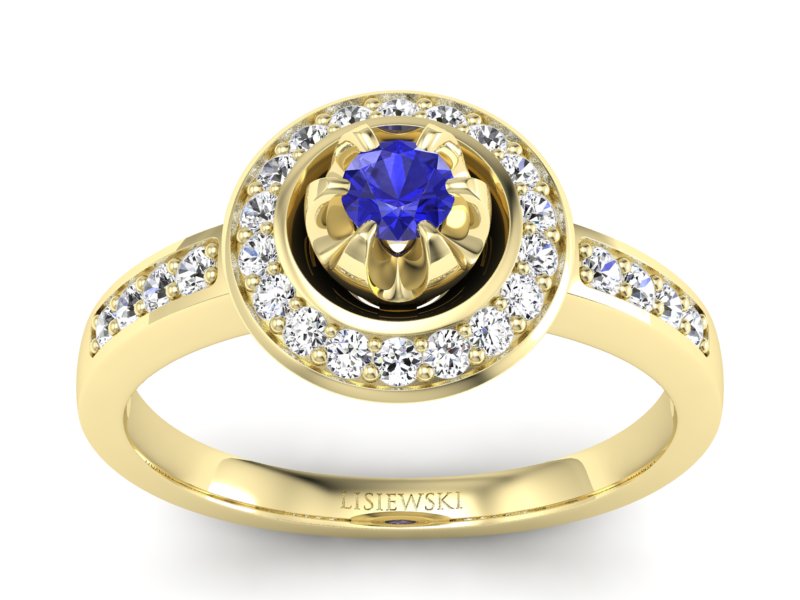 Złoty pierścionek szafir i brylanty żółte złoto - P15232zszc - 1