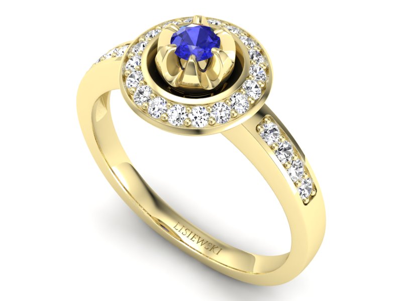 Złoty pierścionek szafir i brylanty żółte złoto - P15232zszc - 3