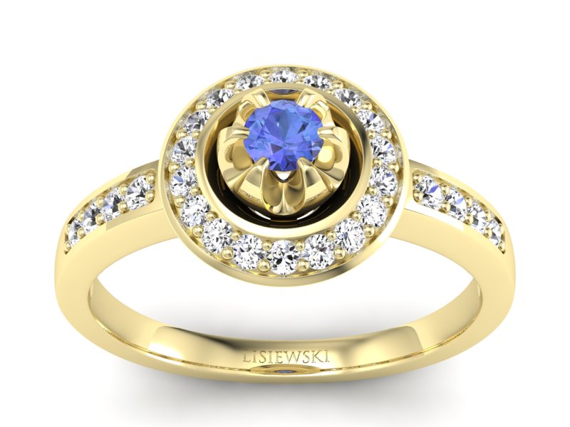 Pierścionek z tanzanitem i brylantami żółte złoto - P15232zt - 1