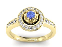 Pierścionek z tanzanitem i brylantami żółte złoto - P15232zt