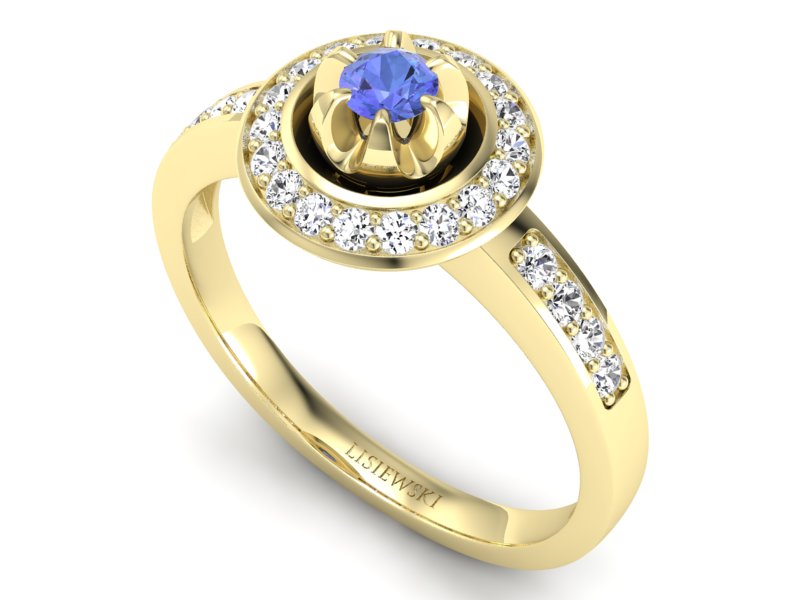 Pierścionek z tanzanitem i brylantami żółte złoto - P15232zt - 3