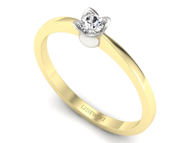 Pierścionek z diamentem żółte i białe złoto - P15237zbV - 3