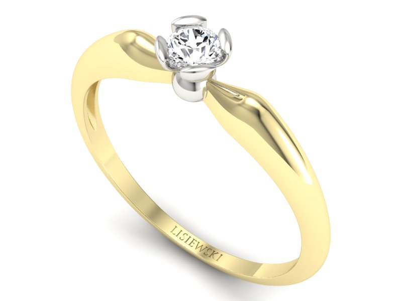 Pierścionek z diamentem żółte i białe złoto - P15238zbS - 3