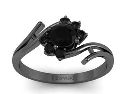 Złoty Pierścionek zaręczynowy czarne diamenty - p15244czcd