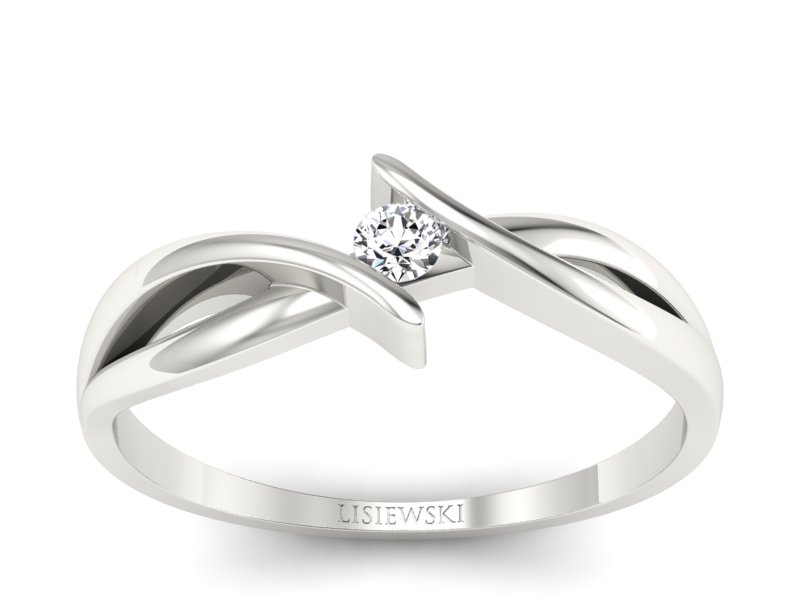 Złoty pierścionek z brylantem białe złoto - P15246b - 1