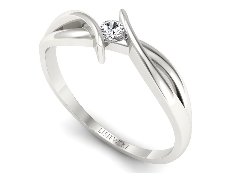 Złoty pierścionek z brylantem białe złoto - P15246bV - 3