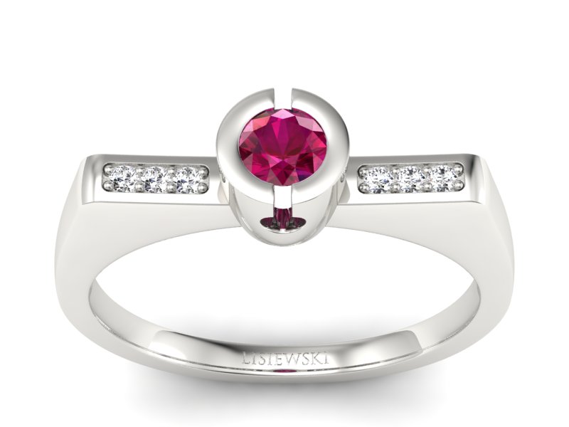 Pierścionek z rubinem i brylantami białe złoto - P15248br - 1