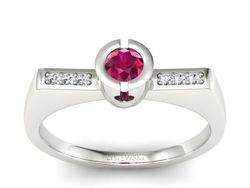 Pierścionek z rubinem i brylantami białe złoto - P15248br