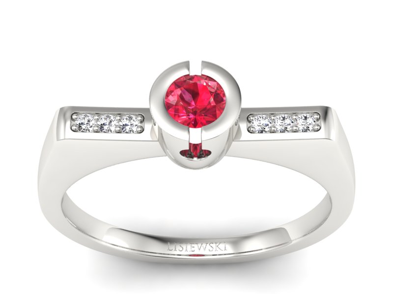 Pierścionek z rubinem z brylantami białe złoto - P15248br1 - 1
