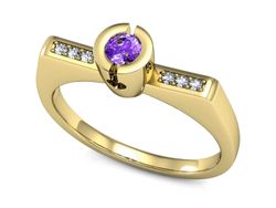 Pierścionek ametyst i brylanty żółte złoto 585 - P15248zam