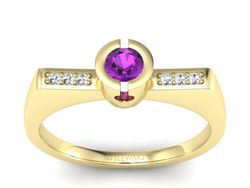 Pierścionek ametyst i brylanty żółte złoto - P15248zam