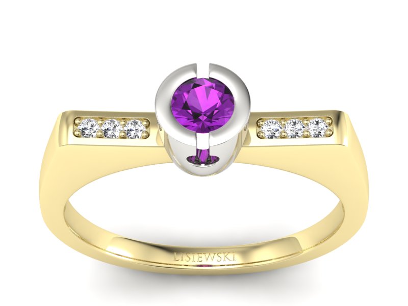 Pierścionek z ametystem i brylantami - P15248zbam - 1